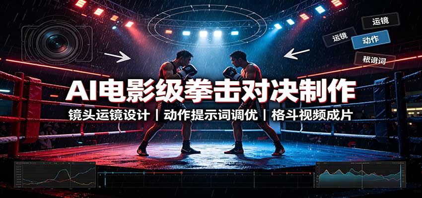 AI电影级拳击对决制作：镜头运镜设计，动作提示词调优，格斗视频成片-HFXZHAN网创