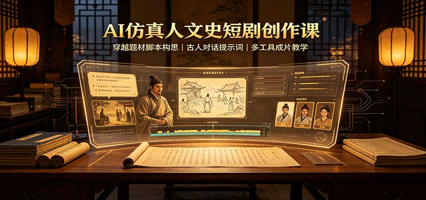 AI仿真人文史短剧创作课：穿越题材脚本构思，古人对话提示词，多工具成片教学-HFXZHAN网创