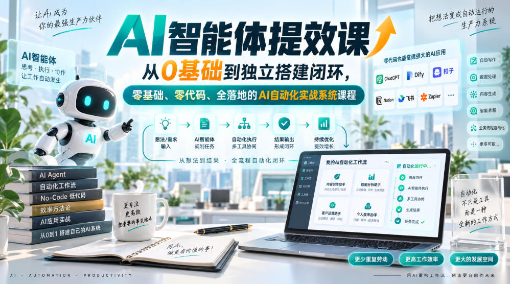 AI智能体提效课，从0基础到独立搭建闭环，零基础、零代码、全落地的AI自动化实战系统课程-HFXZHAN网创
