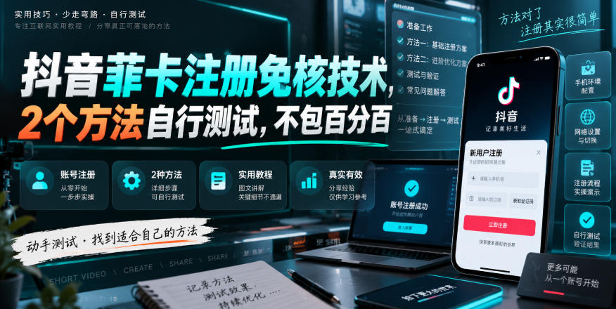 抖音菲卡注册免核技术，2个方法自行测试，不包百分百-HFXZHAN网创