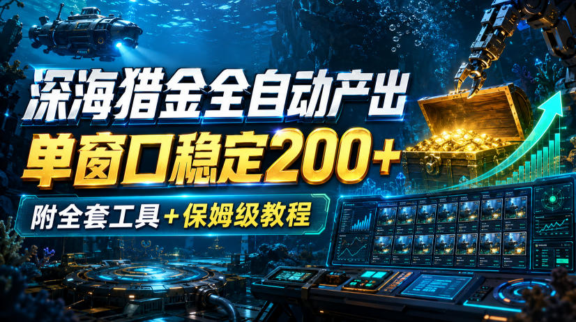 深海猎金全自动产出，单窗口稳定200+，附全套工具+保姆级教程【揭秘】-HFXZHAN网创