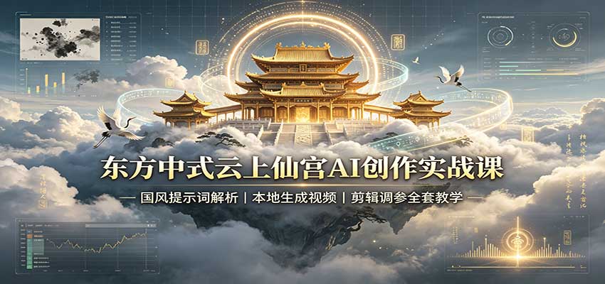 东方中式云上仙宫AI创作实战课：国风提示词解析，本地生成视频，剪辑调参全套教学-HFXZHAN网创