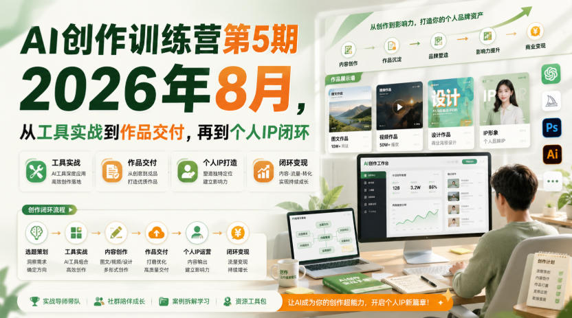 AI创作训练营第5期2026年8月，从工具实战到作品交付，再到个人IP闭环(更新0904)-HFXZHAN网创