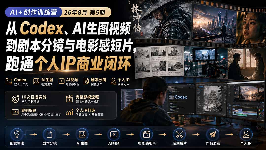 AI+创作训练营26年第5期-更新：从Codex、AI生图视频到剧本分镜与电影感短片，跑通个人IP商业闭环-HFXZHAN网创