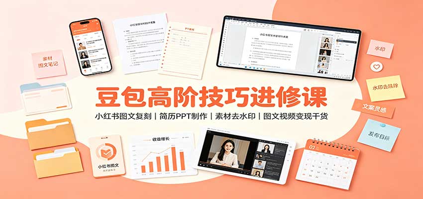 豆包高阶技巧进修课：小红书图文复刻，简历PPT制作，素材去水印，图文视频变现干货-HFXZHAN网创