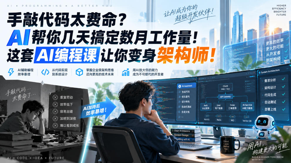 手敲代码太费命？AI帮你几天搞定数月工作量！这套AI编程课让你变身架构师！【原创双语字幕】-HFXZHAN网创