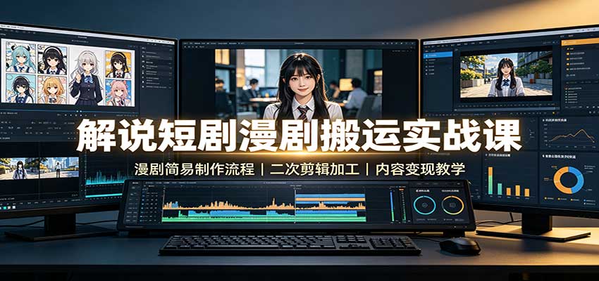 解说短剧漫剧搬运实战课：漫剧简易制作流程，二次剪辑加工，内容变现教学-HFXZHAN网创