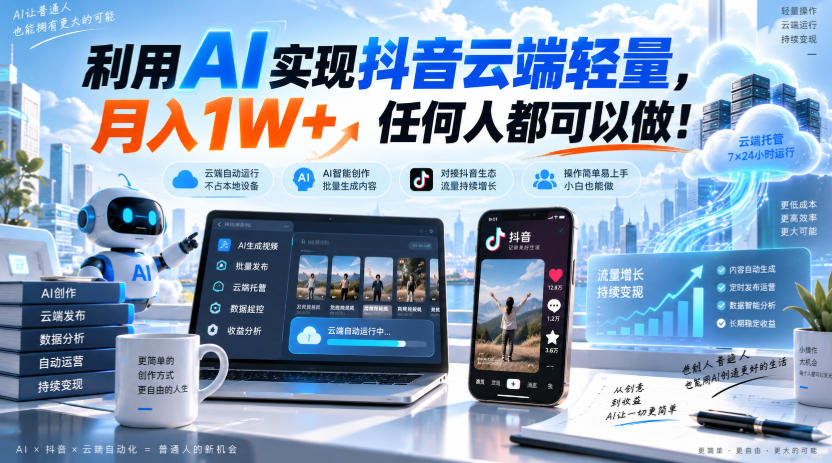 利用AI实现抖音云端轻量，月入1W+，任何人都可以做！【揭秘】-HFXZHAN网创