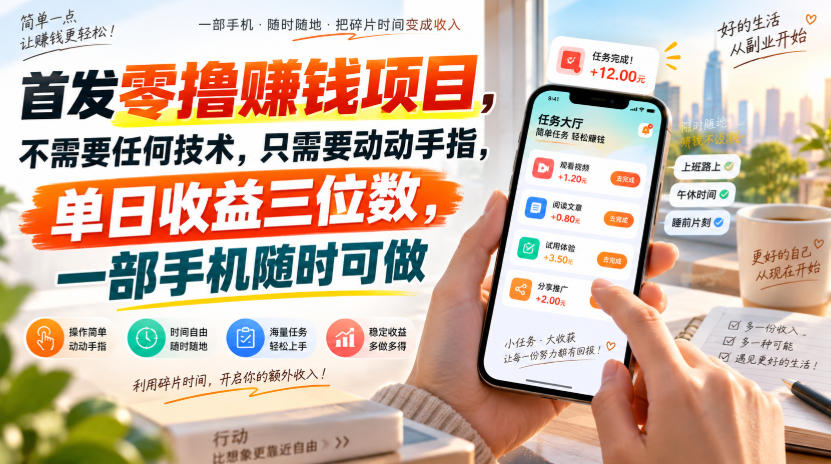 首发零撸賺钱项目，不需要任何技术，只需要动动手指，单日收益三位数，一部手机随时可做【揭秘】-HFXZHAN网创